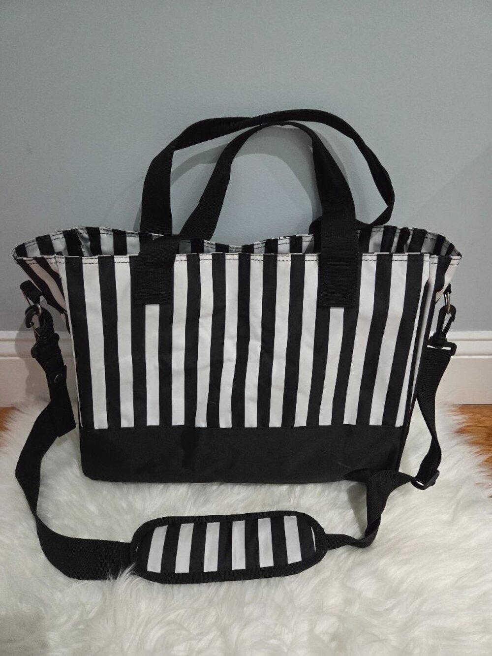 Black & White Stripe Diaper Bag